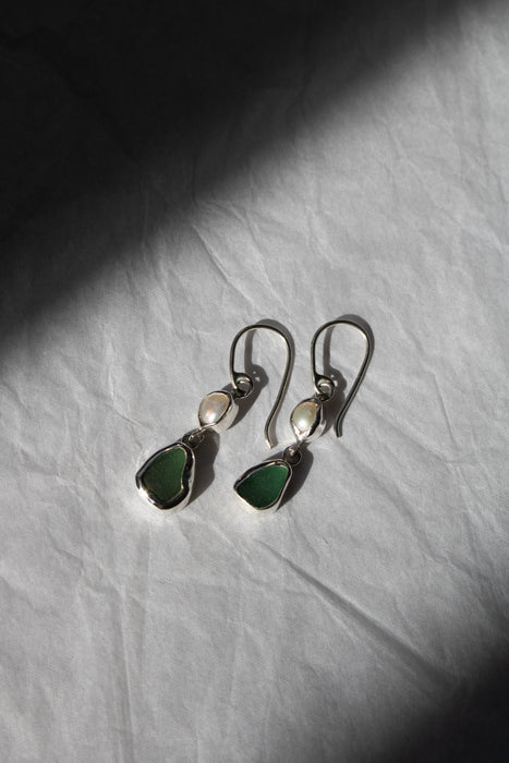 Pearl & Sea Glass Earrings