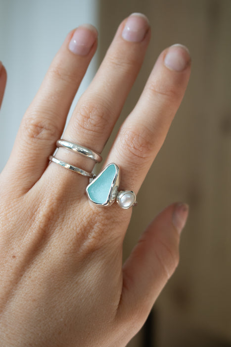 Pearl & Sea Glass Ring