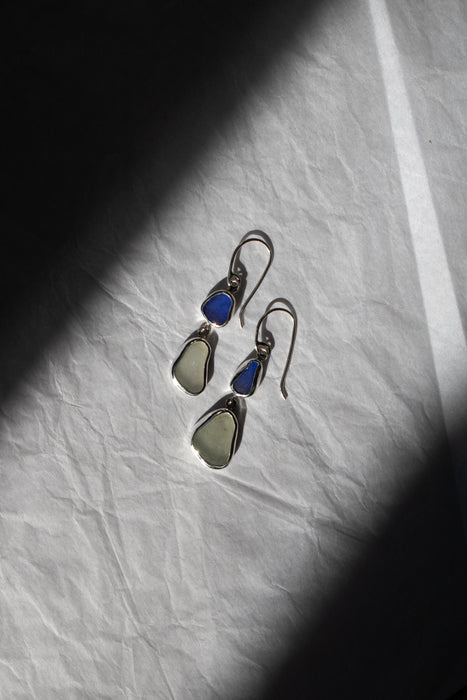 Blue & White Sea Glass Earrings