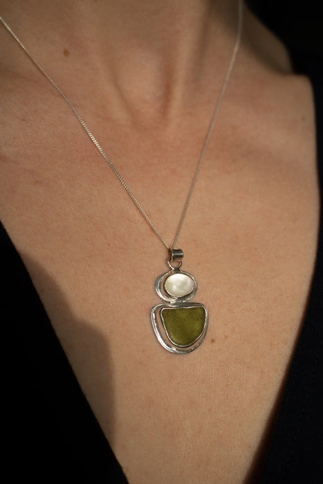 Chunky Pearl & Sea Glass Necklace